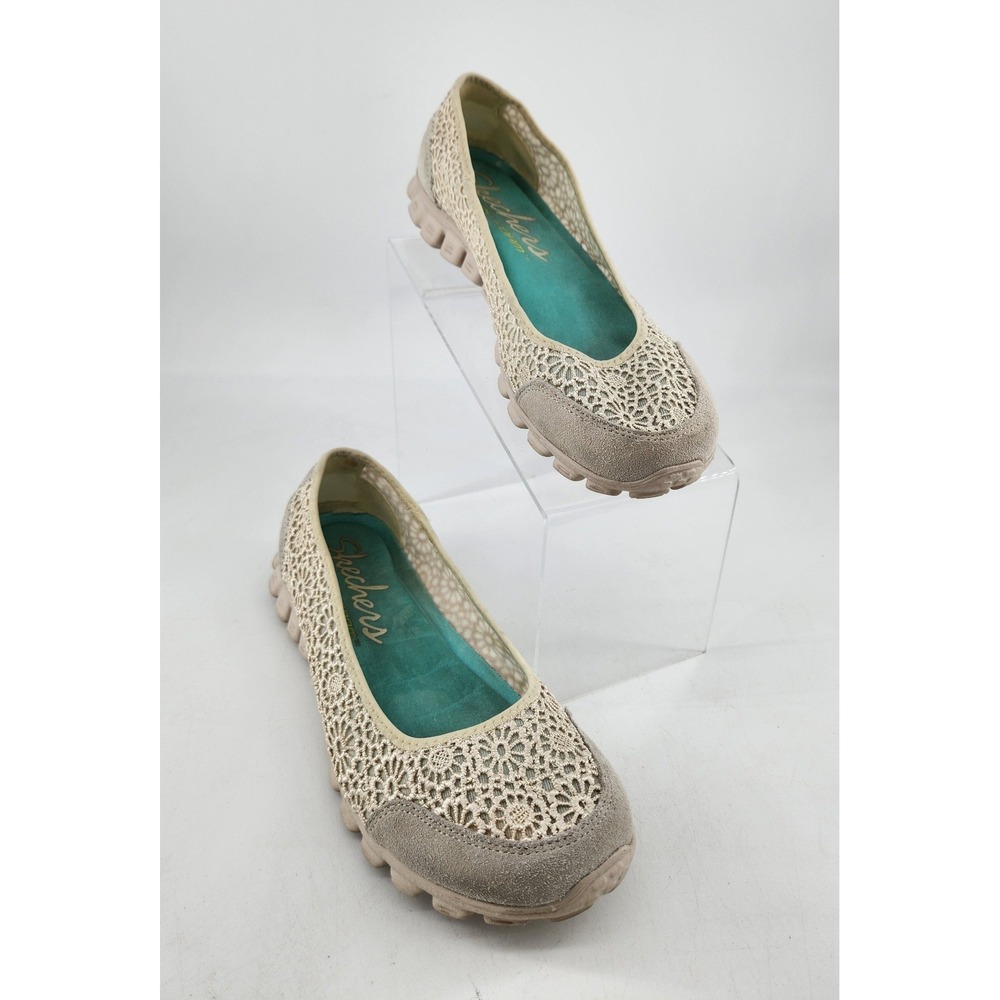 Skechers EZ Flex 2 Flighty Women 7.5 Beige Crochet Lace Memory Foam 22625